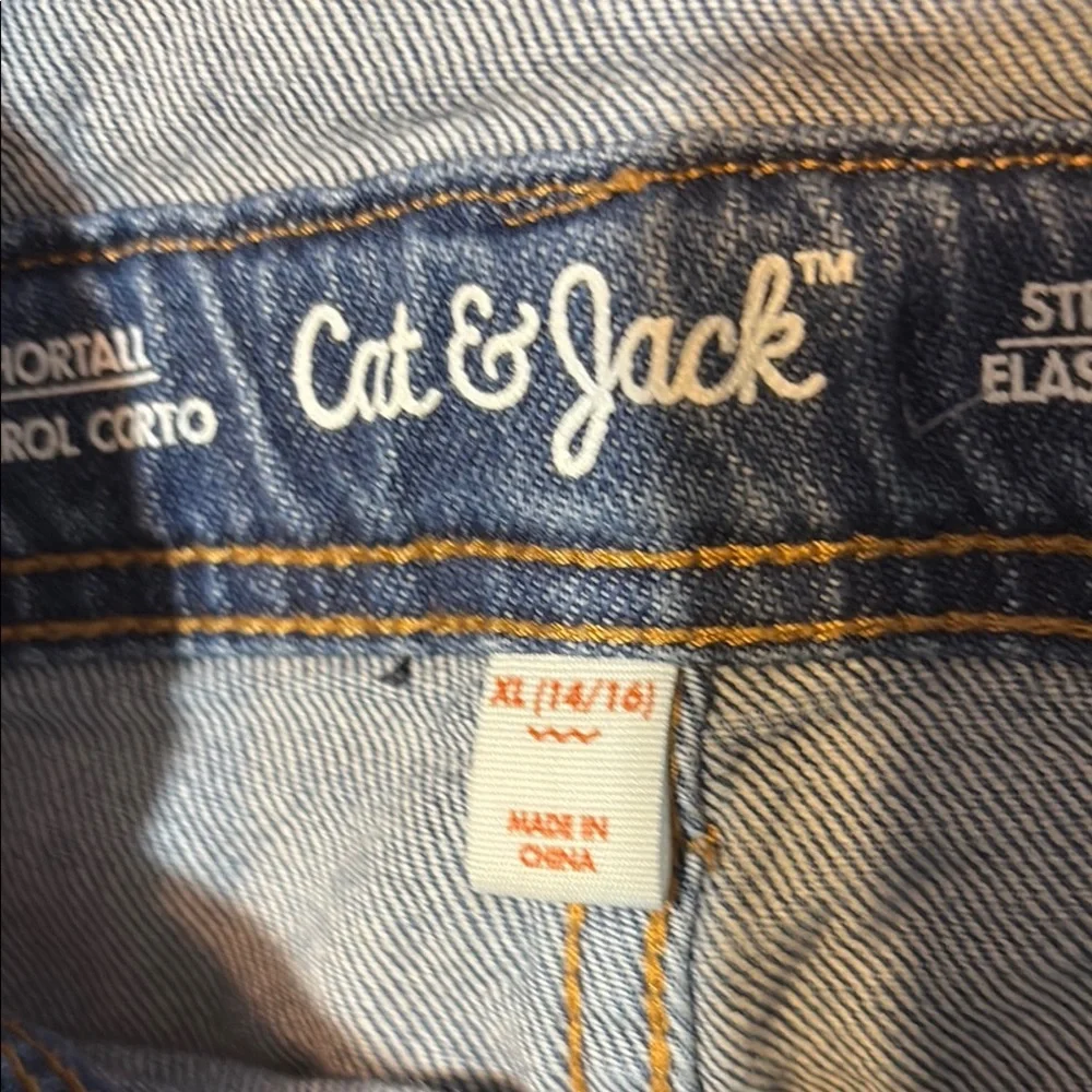 Cat & Jack Girls XL 14/16 Denim Shortalls Distressed Light Wash